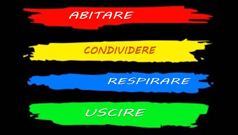 4 pennellate: Abitare, Condividere, Respirare, Uscire. 